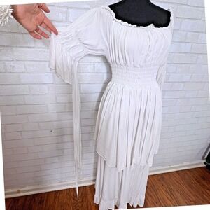 Tiered Puff Sleeve Milkmaid Maxi Dress Medium Fairy Ethereal Angel Coquette Airy